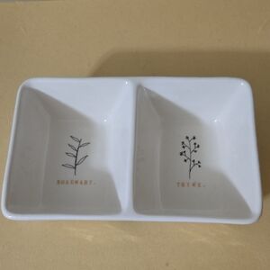 Rae Dunn White Herb-Themed Ceramic Divided Dish